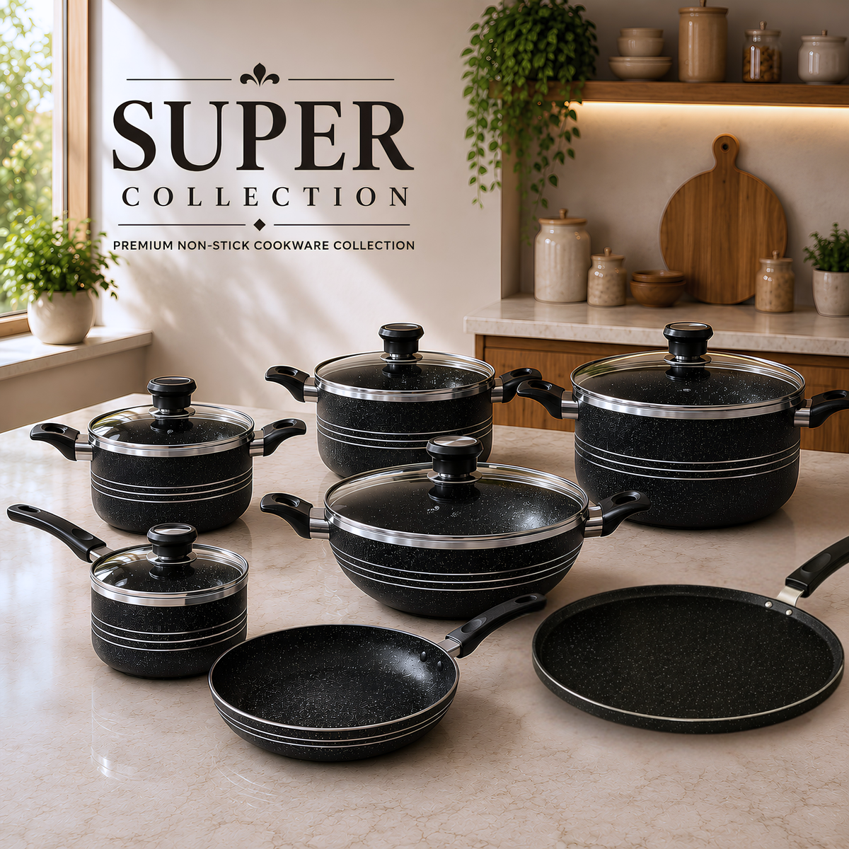 SUPER – 18 Pieces Premium Non-Stick Cookware Set