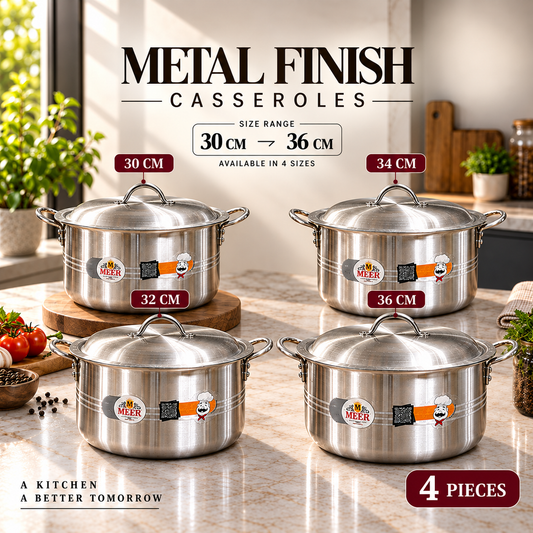 ELEGANT SET – 4 Pieces Metal Finish Casserole Set