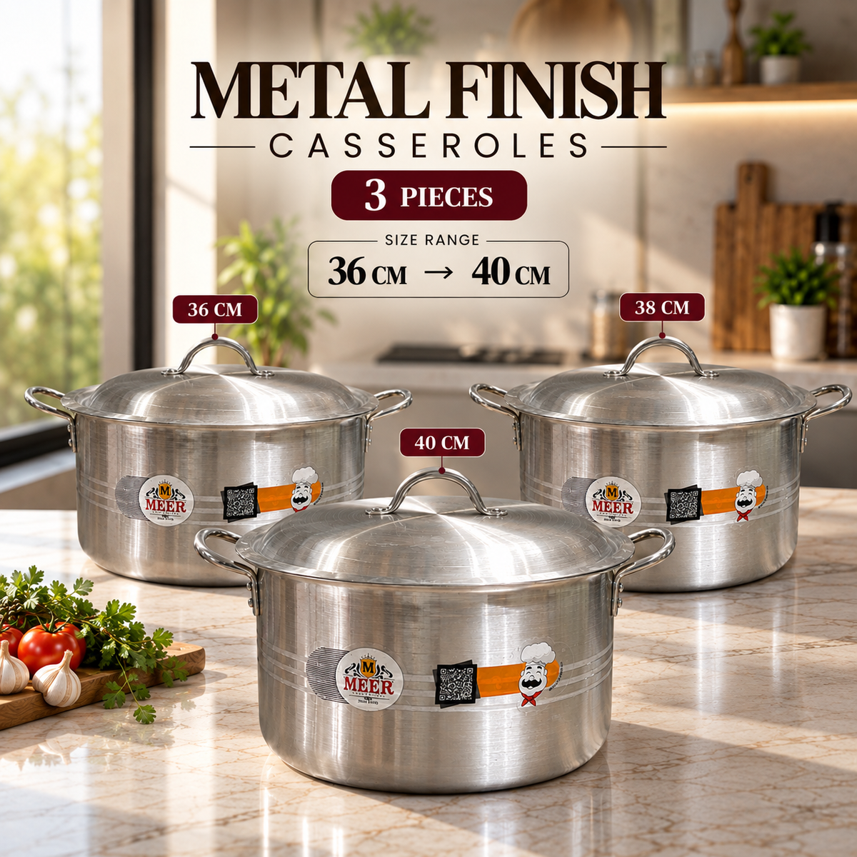 MAJESTY SET – 3 Pieces Metal Finish Casserole Set